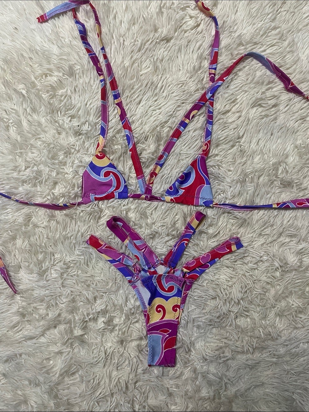 Vibrant Multicolor Swirl String Bikini hand made